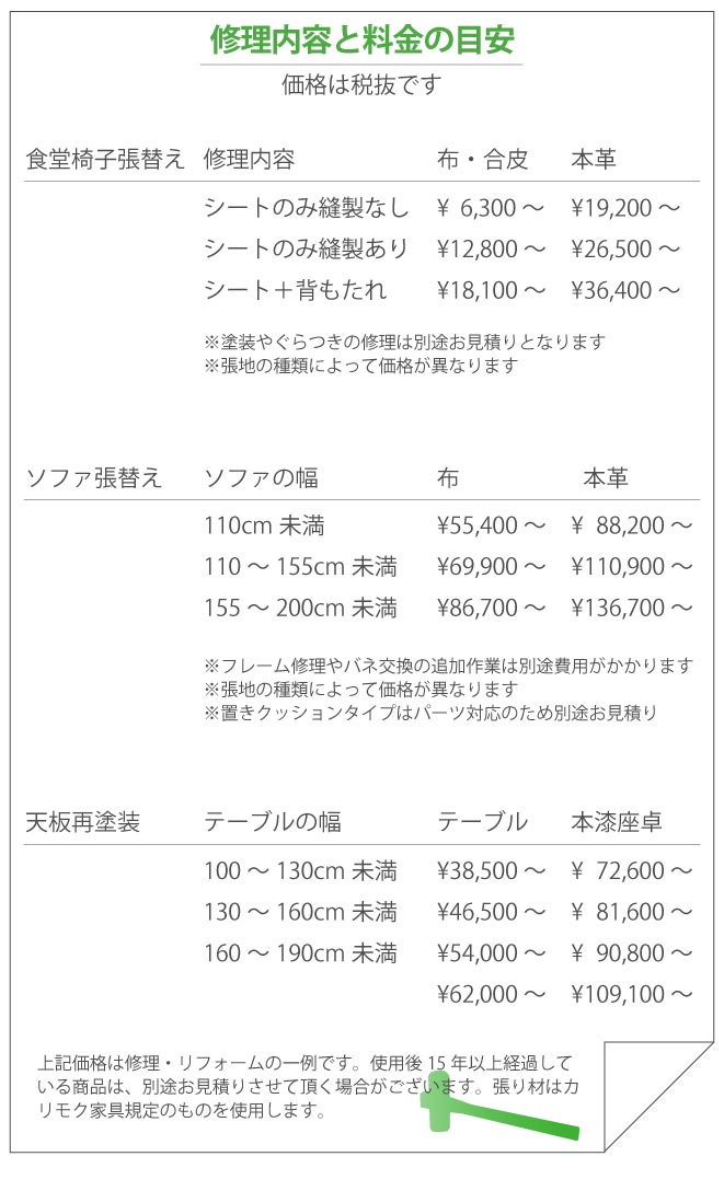 ブログ｜2004-修理相談　価格表